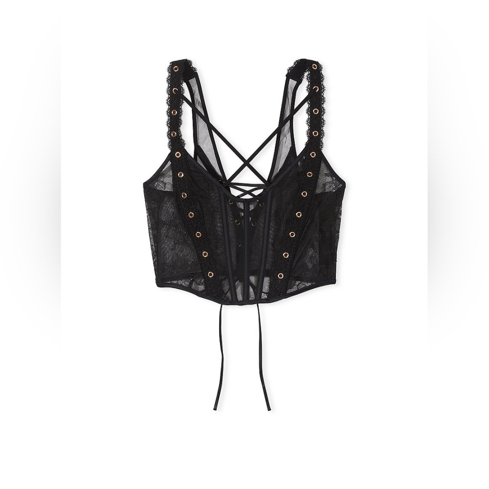 Victoria’s Secret Very Sexy Rose Lace & Grommet Strappy Corset Size S/DD NWT - Picture 3 of 10